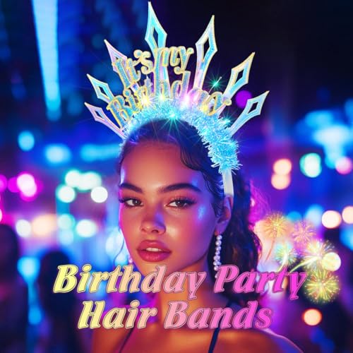 ACEDRE Light Up Happy Birthday Headband Glowing Led Birthday Party Crown Rave Costume Hair Accessories for Women