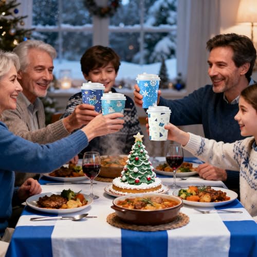 Cunhill 100 Sets 9oz Christmas Disposable Coffee Cups with Lids & Sleeves, Bulk Paper Christmas Coffee Cups for Hot Chocol...