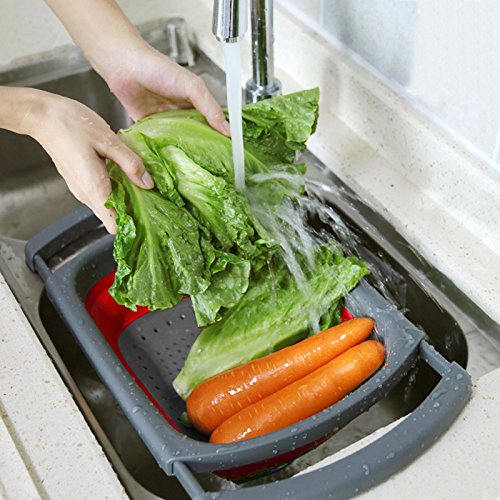 Qimh Colander Collapsible, Over The Sink Veggies/Fruit 6-Quart Strainers and Colanders with Extendable Handles, Folding St...