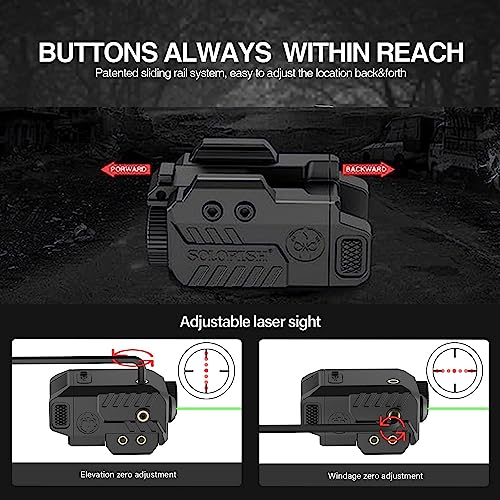Solofish 500lm Tactical Flashlight Compatible for Compact with Rail, Green/Red/Blue Beam and White LED Combo with Strobe