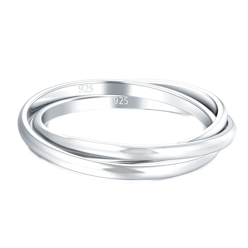 BORUO 925 Sterling Silver Ring, Fidget Ring Anxiety Ring, Triple Row Rolling Interlocking Stacking Rings, High Polish Rings for