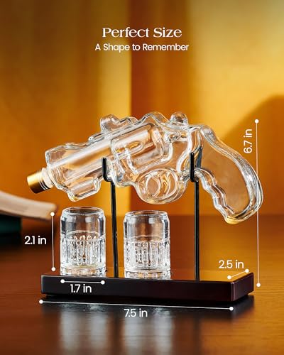 Birthday Gifts for Men Dad, Kollea Gun Whiskey Decanter Set with Shot Glass, Cool Anniversary Ideas for Him Husband Brothe...