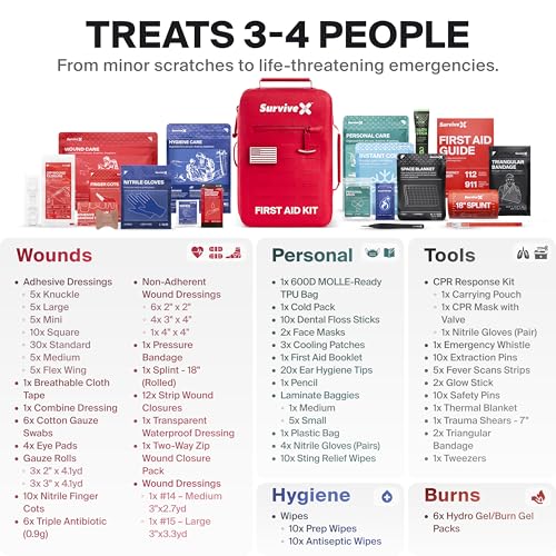 SurviveX Large Waterproof First Aid Kit for Car, Travel & Home - Emergency Kit for Hiking, Camping, Backpacking and Outdoo...