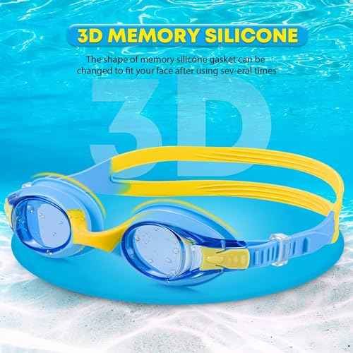 Generic Portzon Unisex-Child Swim Goggles, Anti Fog No Leaking Clear Vision Water Pool Swimming Goggles, Blue/Yellow, Pack of 2