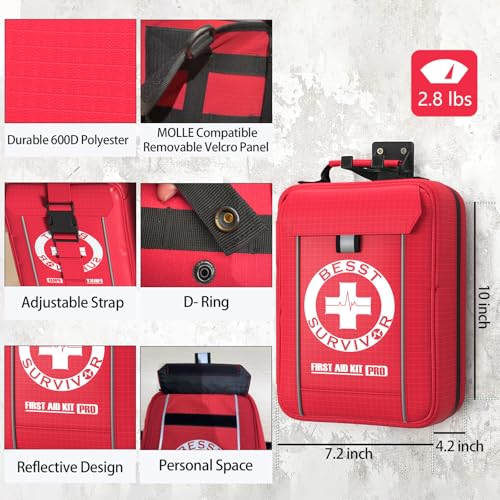 Professional Trauma First Aid Kit - Military-Grade Labelled Compartments & MOLLE System for Workplace, Outdoor, Car, Boat,...