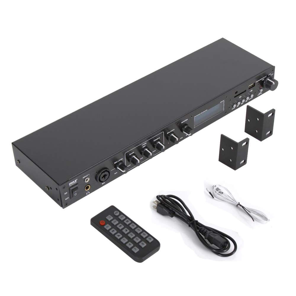 Pyle Rack Mount Studio Pre-Amplifier PPRE70BT - Bluetooth, FM Radio, Remote Control, Black