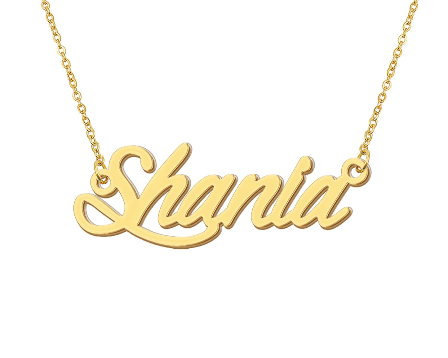 Aoloshow Shania Pendant Name Necklace Stainless Steel 18k Gold Plated Chain Name Necklace Jewelry for Familys Christmas