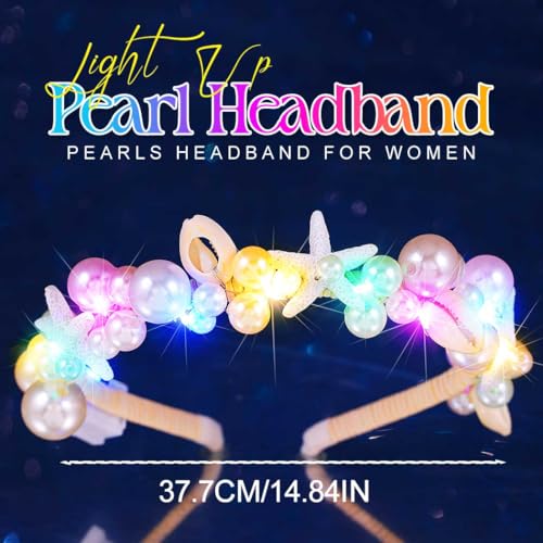 BARTOSI Light Up Pearl Headband LED Starfish Headpiece Glow Hair Accessories for Women