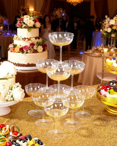 Ciaell 12PCS Plastic Martini Glasses - 10 Oz Elegant Disposable Cocktail Glasses for Champagne Wine Wedding Party Annivers...