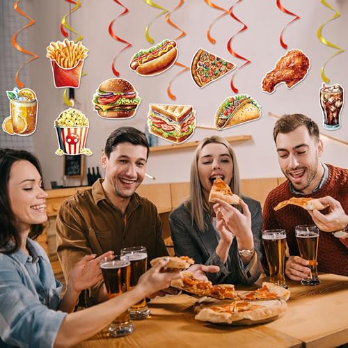 40 Pcs Fast Food Hanging Swirls Includes 20 Pcs Fast Food Hanging Cards, 20 Pcs Single Hanging Swirls for Hamburger Party ...