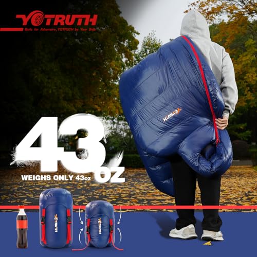 Yotruth Lightweight Down Mummy Sleeping Bag with 650-FP Duck Down, Ideal for Camping and Backpacking, Durable Ripstop Nylo...