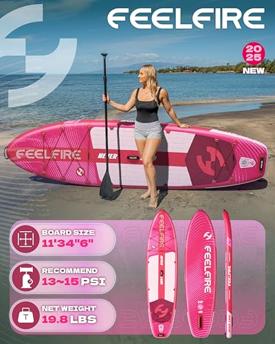 Feelfire 11‘x34 Extra Wide Dual SUP Bundle | 420lbs Capacity | Military-Grade PVC | 11' Inflatable Paddle Boards + Full Ac...
