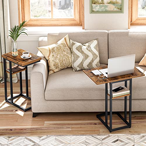 HOOBRO Foldable End Table, C Shaped Side Table with Storage Shelf, Small Snack Table Suitable for Living Room Bedroom Smal...