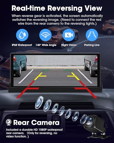【Exclusive Bracket】 10.26" Apple Carplay Screen for Car Wireless Apple Car Play & Android Auto with Backup Camera GPS Navi...