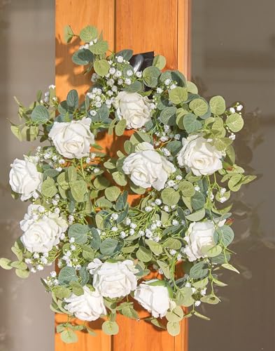 Anna's Whimsy 5.91FT Artificial Eucalyptus Garland with Flowers, Fake Flower Rose Gypsophila, Faux Floral Greenery Garland...