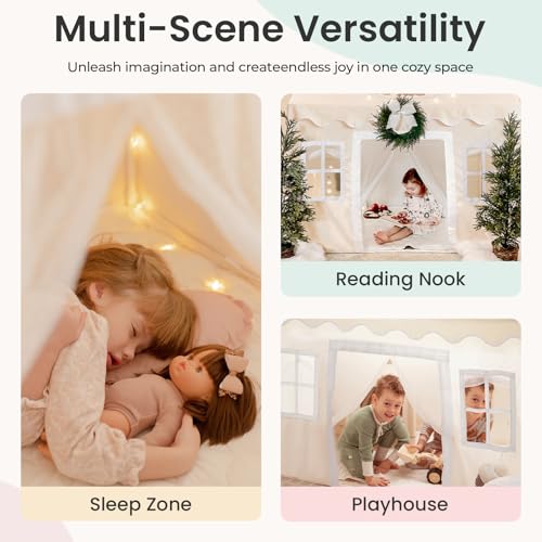 Tiny Land Play Tent with Padded Mat & LED Lights, Kids Tent, Playhouse for Kids, Indoor Bed Tent for Toddler, Toys for 3,...