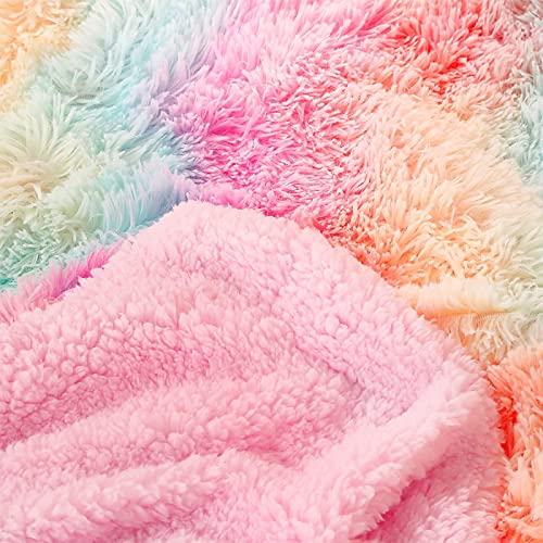 DANGTOP Fuzzy Faux Fur Throw Blanket, Tie Dye Fluffy Blanket, Super Soft Rainbow Blanket for Girls, Luxury Cozy Warm Plush...