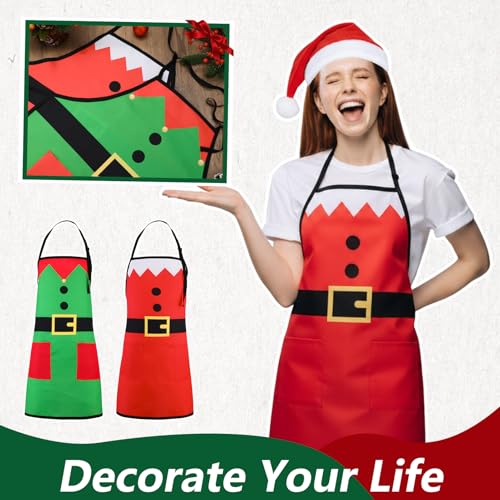 XLSXEXCL 2 Set Christmas Apron and Hat Set Elf Santa Claus Apron and Hat Funny Santa Claus Elf Cosplay Costume Kit for Xma...