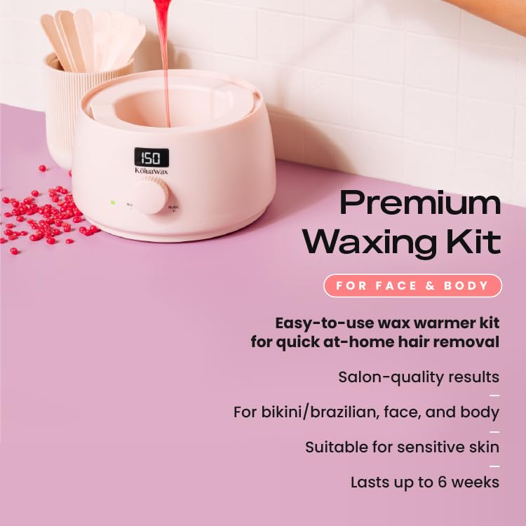 KoluaWax Premium Waxing Kit for Women - Beginner Friendly - Complete Wax Kit that includes 14oz of Wax Beads, Applicator, ...