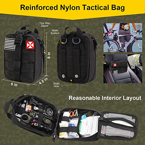 Survival First Aid Kit, 248PCS Survival Tools Camping Essentials Tactical Gear Emergency Trauma Medical Supplies Packed in...