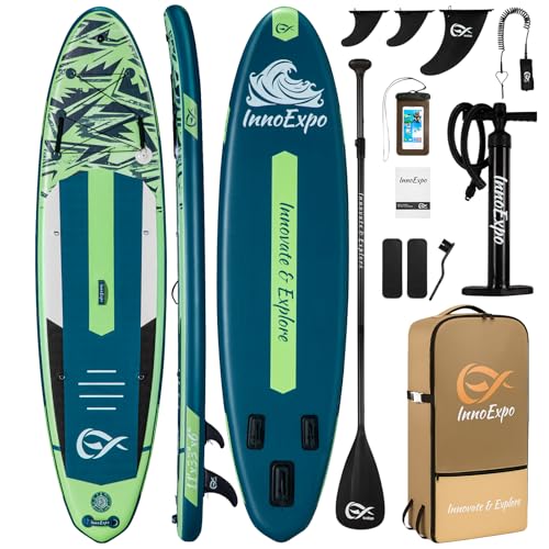 InnoExpo 11' Inflatable Stand Up Paddle Boards with Premium Accessories, Wide Stable SUP Paddle Board Design, Non-Slip Com...