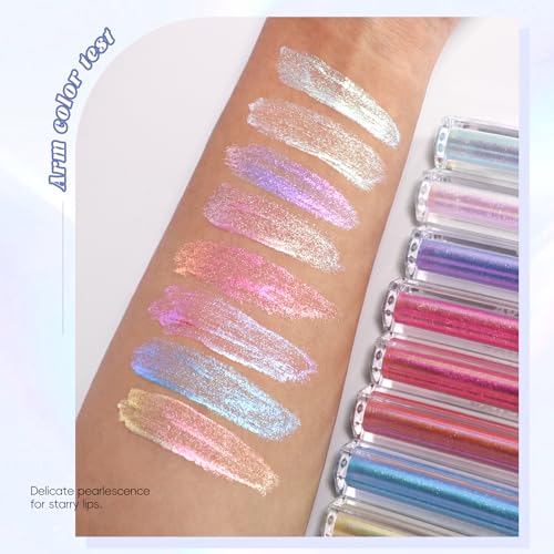 HOSAILY Purple Glitter Lip Gloss Liquid Lipstick, Diamond Shimmer Metallic Sparkly Iridescent Chameleon Lilac Lip Gloss Gi...