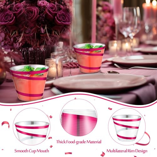 Gejoy 9 oz Rimmed Swirl Plastic Cups Disposable Wine Drinking Cups Clear Elegant Halloween Tumblers for Christmas Party Su...