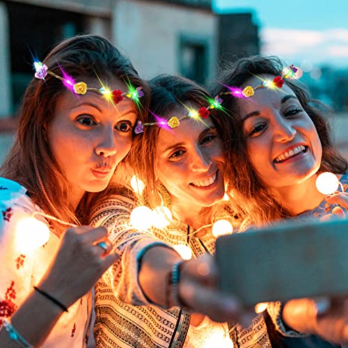 PTHTECHUS 12 Pack LED Flower Headband Crown, Halloween Glow in The Dark Party Supplies Wreath Headdress for Men Women Hair...