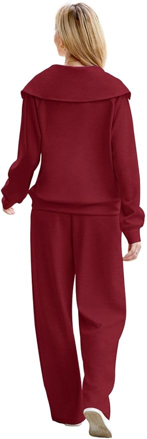 XIEERDUO Lounge Sets For Women 2025 Half Zip Sweatshirt And Wide Leg Sweatpant 2 Piece Outfits Sweatsuit Tracksuit