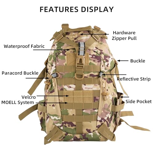 aiGear Tactical Backpack for Men, 25L Military Backpack, 3-Day Bug Out Bag for Camping Hiking Hunting with Molle System Ar...
