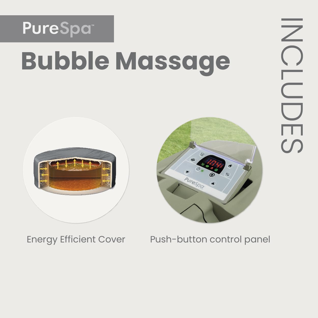 INTEX 28425EG PureSpa Bubble Massage Spa Set Outdoor Inflatable Portable Hot Tub, Includes Energy Efficient Spa Cover, Saltwater System Ready, 4 Person, 77in x 28in