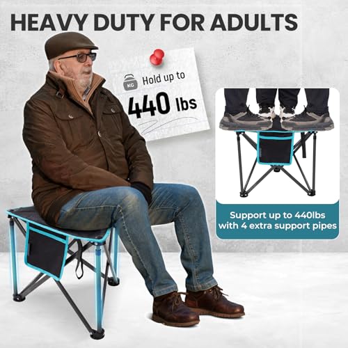FUNDANGO Folding Tripod Stool, Lightweight Portable Fishing Chair with Thick Padded Seat, 440 Lbs Heavy Duty Outdoor Campi...