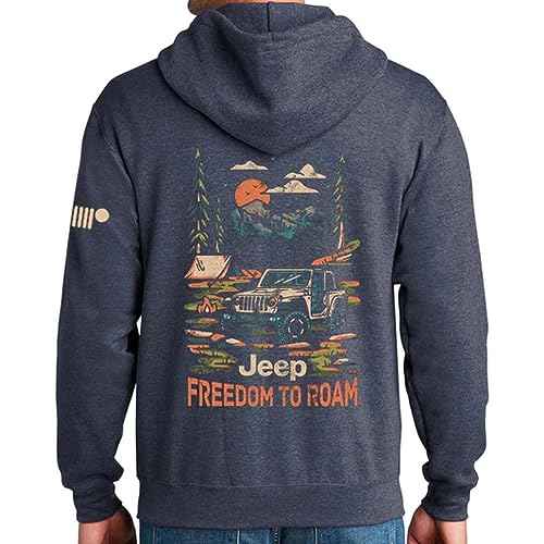 Jeep Freedom To Roam Full-Zip Hoodie Hooded Midweight Sweatshirt - Heather Navy Blue