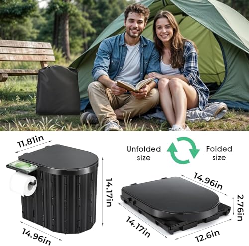 Sckee Camping Toilet, Portable Toilet for Adults, Portable Travel Folding Toilet with Lid and Paper Holder, Compact Potty ...