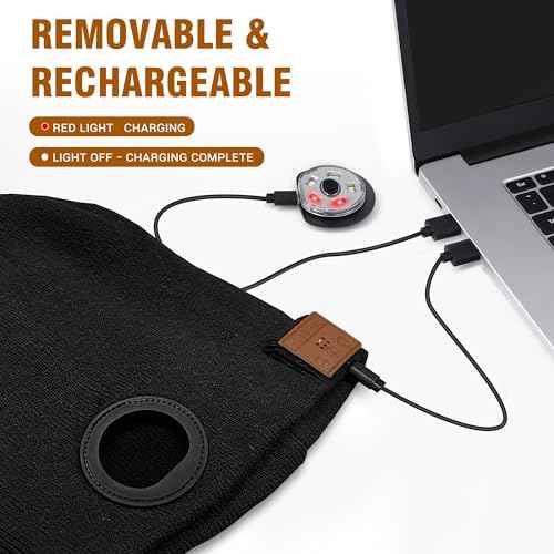 Bluetooth LED Beanie Hat, Rechargeable Music Beanie Cap for Winter, Headlamp hat Music hat & Calls, 3 Light Modes for Running Hiking Camping, Black (Unisex)