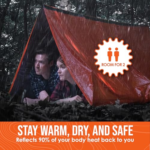 Go Time Gear Survival Life Tent • 2 Person Mylar Emergency Shelter Tube Tent + Paracord • All-Weather Protection for Campi...