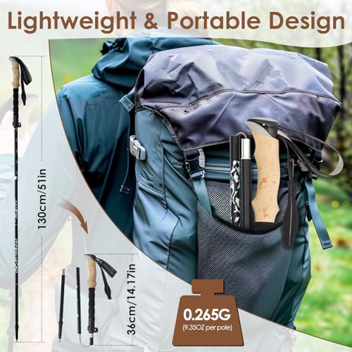 Hiking Poles Collapsible Trekking Poles, Lightweight Folding Walking Stick for Travel with EVA Handle, Walking Stick for W...