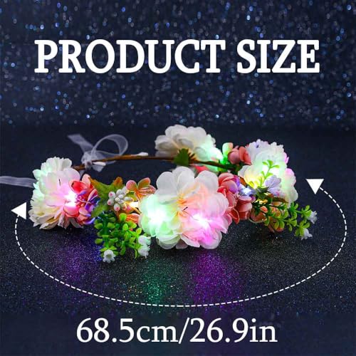 Foyte Flower Headbands Light up Floral Hair Wreath LED Flower Headband Crown Boho Glowing Headpiece for Women