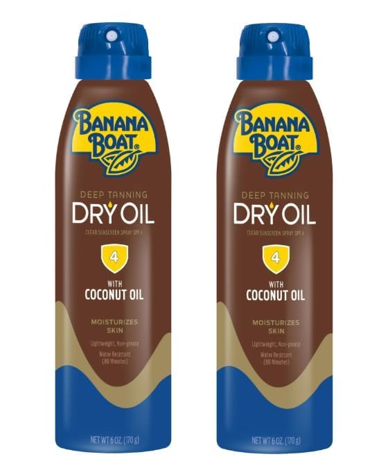 Skin Care Boat Deep Tanning Dry Oil Clear Spray Sunscreen SPF-4, 6 fl oz (2 Pack)
