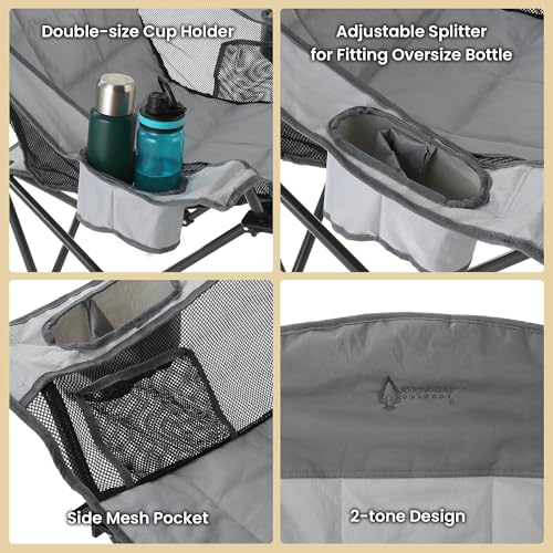 ARROWHEAD OUTDOOR Oversized Folding Camp Chair w/Adjustable Double Sized Cup Holder, Mesh Sides, Inner Pockets, Carry Bag,...