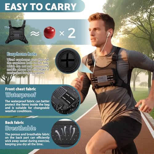 Muserise Sports Chest Bag For Men, Water Resistant Lightweight Front Running Vest Bag With Built-In Phone Holder & Extra S...