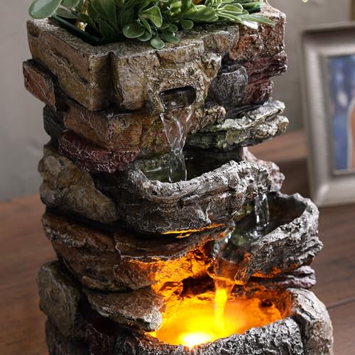 Tolevoit Indoor Small Tabletop Fountains Waterfalls Stone Rockery Fountain Home Decorations with LED Lights Relaxtion Soot...
