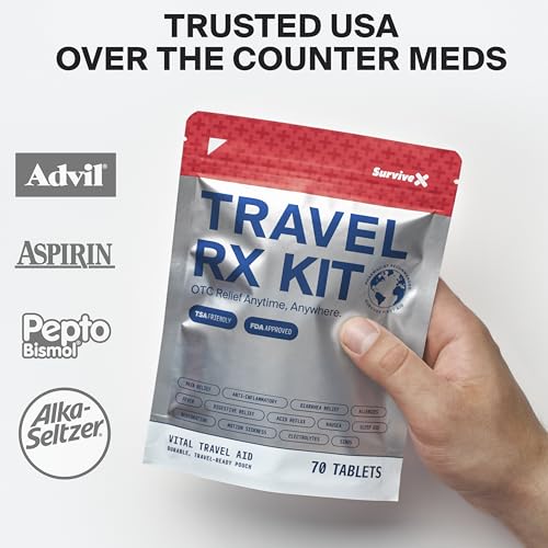 SurviveX Travel Medicine Kit - Compact TSA-Approved Medication Pack for Travel, Camping, Cruises - Includes Over-The-Count...