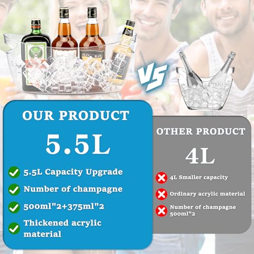 2Pcs Clear Ice Buckets for Parties, 5.5L Acrylic Champagne Bucket with Scoop, Mimosa Bar Supplies, Plastic Tub for Drinks,...