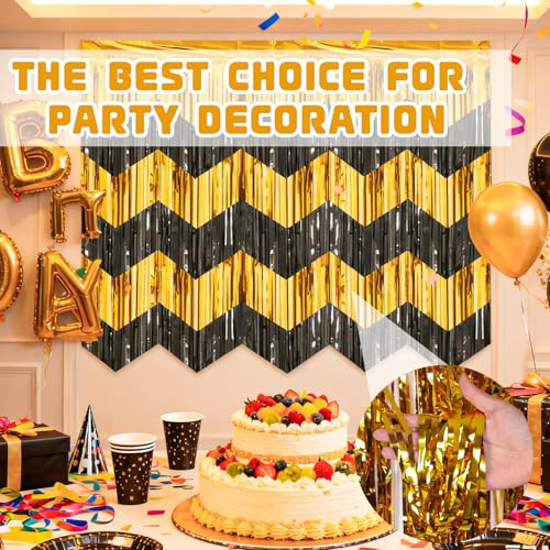 LERCTH Black Gold Chevron Fringe Curtain Backdrop (Pack of 6) | 78.74in x 19.69in Wave Fringe Curtains for Party Decoratio...
