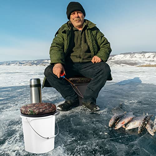 2 Pcs 5 Gallon Bucket Seats 360 Degree Swivel Bucket Seat Cushion Camouflage Ice Fishing Cushion Waterproof Cover for Hunt...