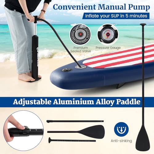 GYMAX Stand Up Paddle Board, Inflatable SUP with Wide Non-Slip EVA Deck, Accessories-Leash, D Rings, Hand Pump, Adjustable...