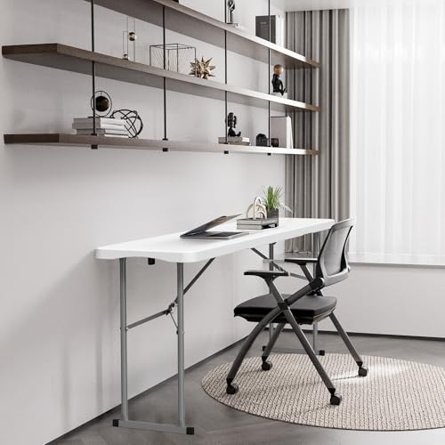 VINGLI 6 FT Narrow Folding Table, Tabletop Folded in Half, Premium Quality HDPE Material and Sturdy Metal Frame, Perfect f...