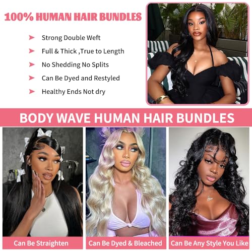 14A Body Wave Human Hair Bundles 14 16 18 20 Inch Bundles Human Hair 100% Unprocessed Brazilian Virgin Hair Body Wave 4 Bundles Human Hair Extensions for Women Natural Color Quick Weave