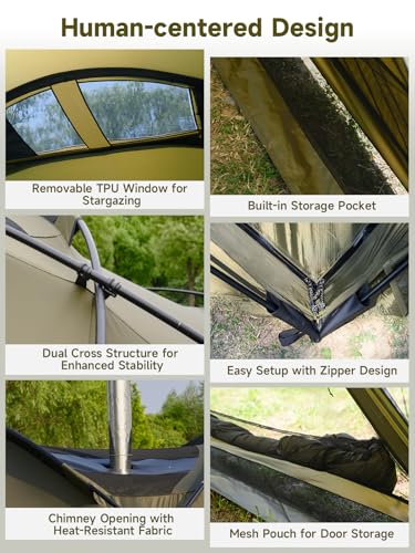 MC TOMOUNT 2~3 Person Camping Tent with Stove Jack - 4 Season Dome Shelter Tent, 40D Nylon, Ultralight Aluminum Poles, Dou...
